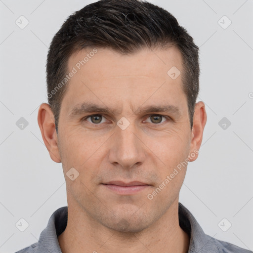 Neutral white adult male with short  brown hair and brown eyes