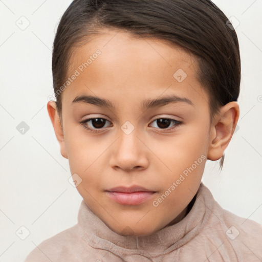 Neutral white child female with short  brown hair and brown eyes