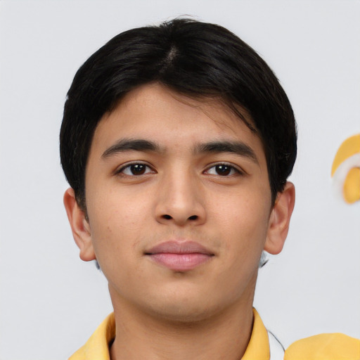 Neutral asian young-adult male with short  brown hair and brown eyes