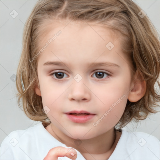 Neutral white child female with medium  brown hair and brown eyes