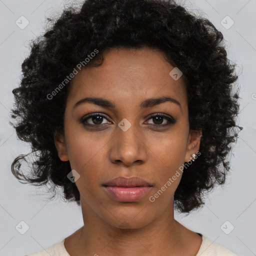 Neutral latino young-adult female with short  brown hair and brown eyes