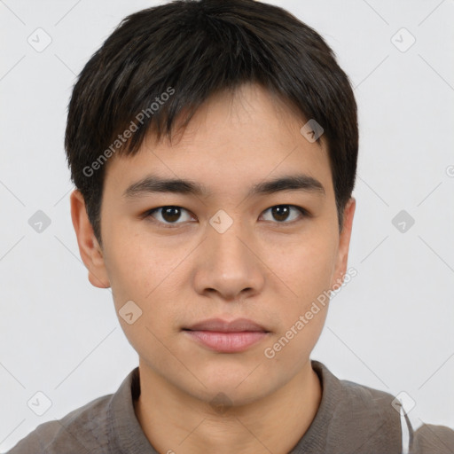 Neutral asian young-adult male with short  brown hair and brown eyes