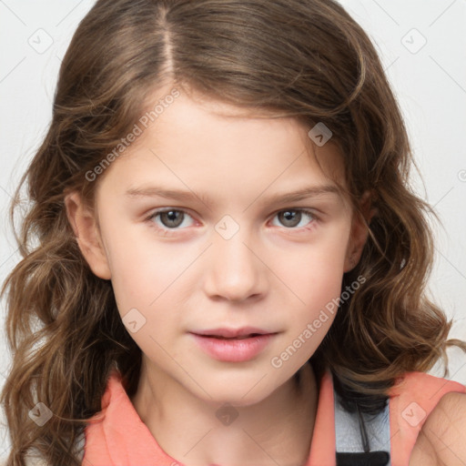 Neutral white child female with medium  brown hair and brown eyes