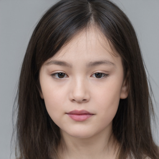 Neutral white child female with medium  brown hair and brown eyes