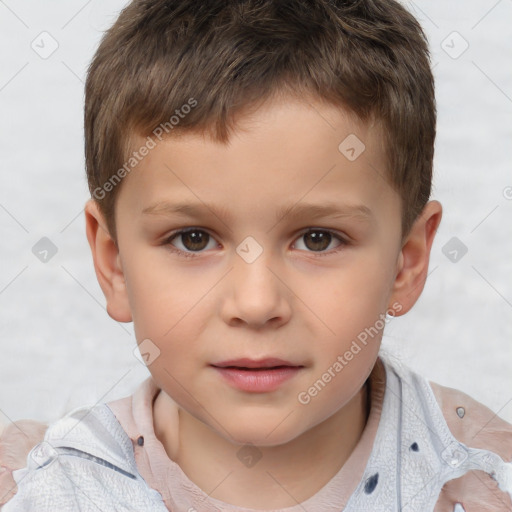 Joyful white child male with short  brown hair and brown eyes