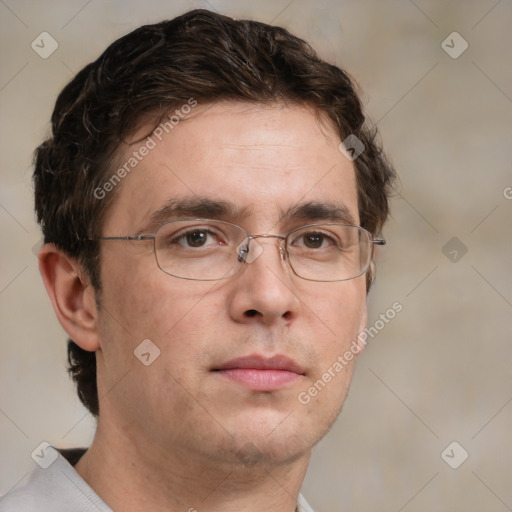 Neutral white adult male with short  brown hair and brown eyes