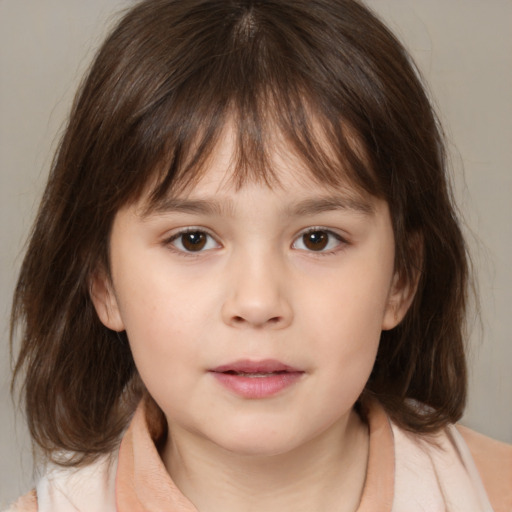 Neutral white child female with medium  brown hair and brown eyes