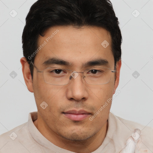 Neutral asian young-adult male with short  brown hair and brown eyes