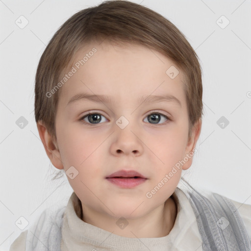 Neutral white child female with short  brown hair and brown eyes