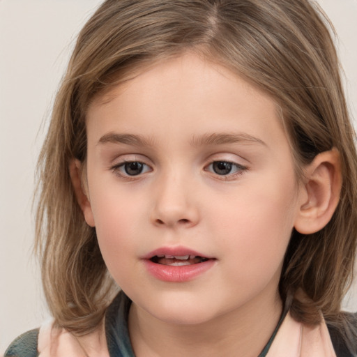 Neutral white child female with medium  brown hair and brown eyes