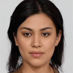 Neutral asian young-adult female with medium  brown hair and brown eyes