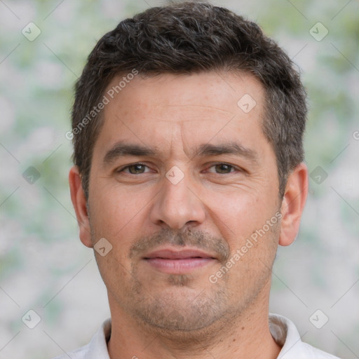 Neutral white adult male with short  brown hair and brown eyes