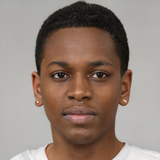 Neutral black young-adult male with short  brown hair and brown eyes