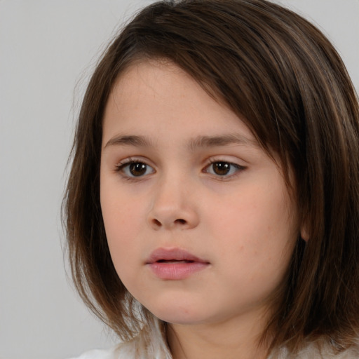 Neutral white child female with medium  brown hair and brown eyes