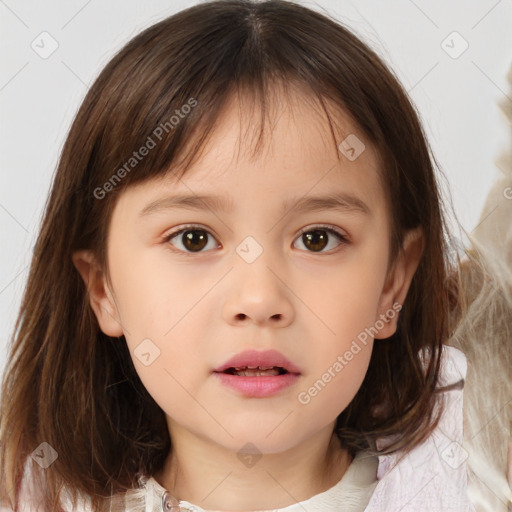 Neutral white child female with medium  brown hair and brown eyes