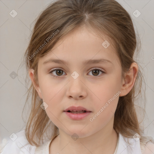 Neutral white child female with medium  brown hair and brown eyes