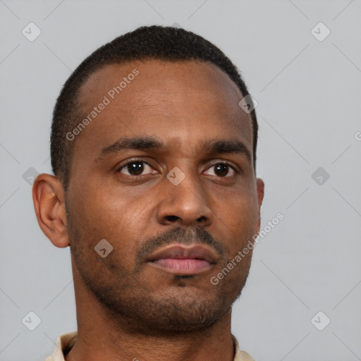 Neutral black young-adult male with short  brown hair and brown eyes