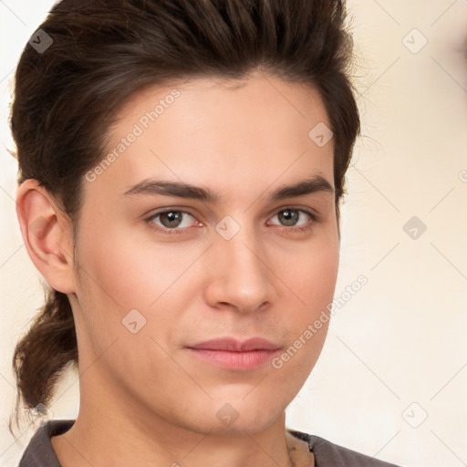 Neutral white young-adult male with medium  brown hair and brown eyes