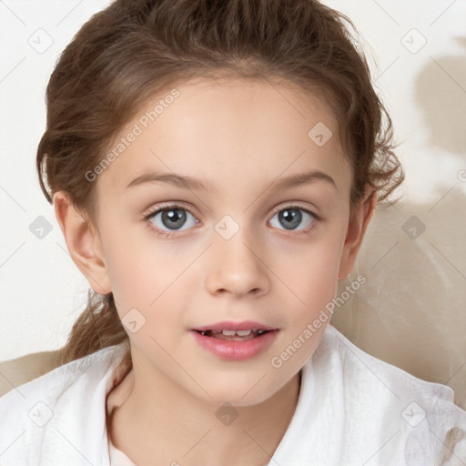 Neutral white child female with short  brown hair and brown eyes