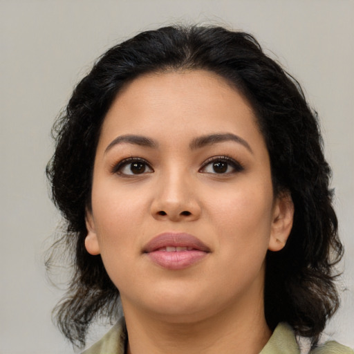 Neutral asian young-adult female with medium  brown hair and brown eyes