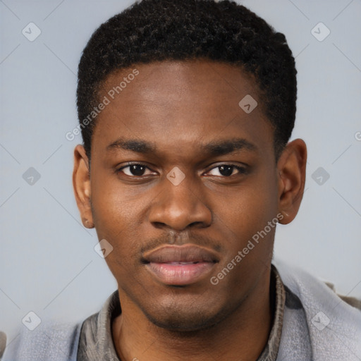 Neutral black young-adult male with short  brown hair and brown eyes