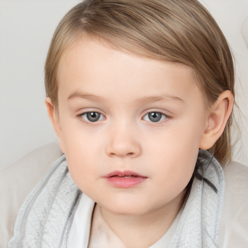 Neutral white child female with medium  brown hair and brown eyes