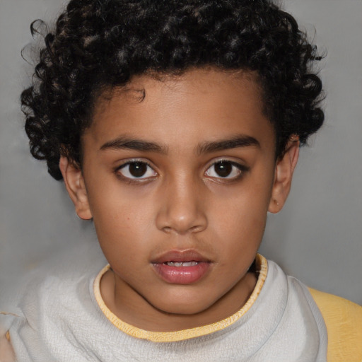 Neutral latino child female with short  brown hair and brown eyes