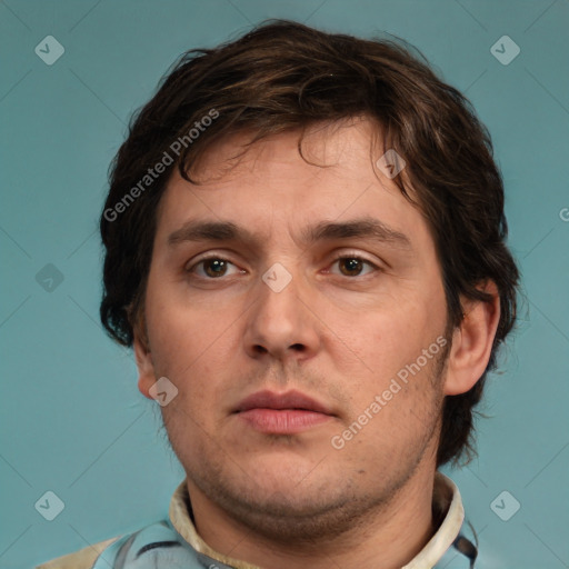 Neutral white adult male with short  brown hair and brown eyes