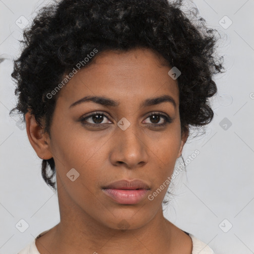 Neutral latino young-adult female with short  brown hair and brown eyes