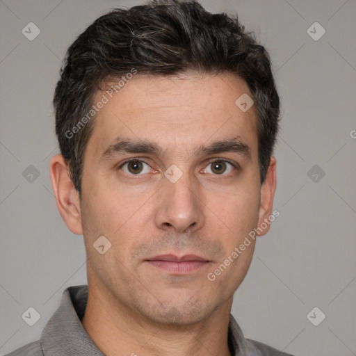 Neutral white adult male with short  brown hair and brown eyes