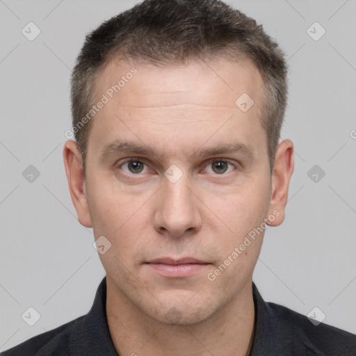 Neutral white adult male with short  brown hair and brown eyes