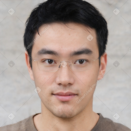 Neutral asian young-adult male with short  black hair and brown eyes