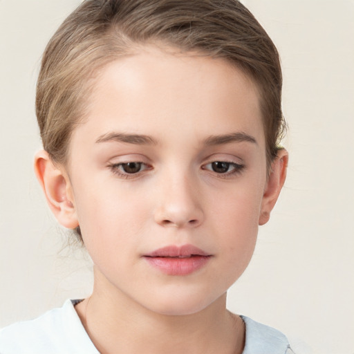 Neutral white child female with short  brown hair and brown eyes