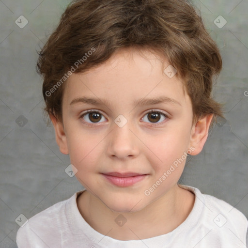 Joyful white child male with short  brown hair and brown eyes