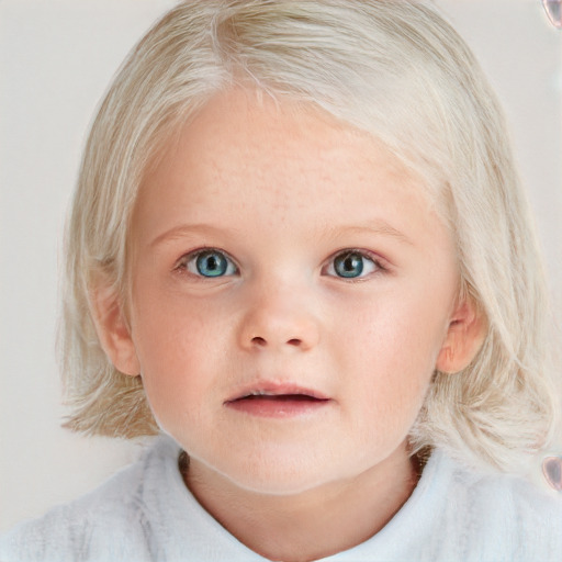 Neutral white child female with medium  blond hair and blue eyes