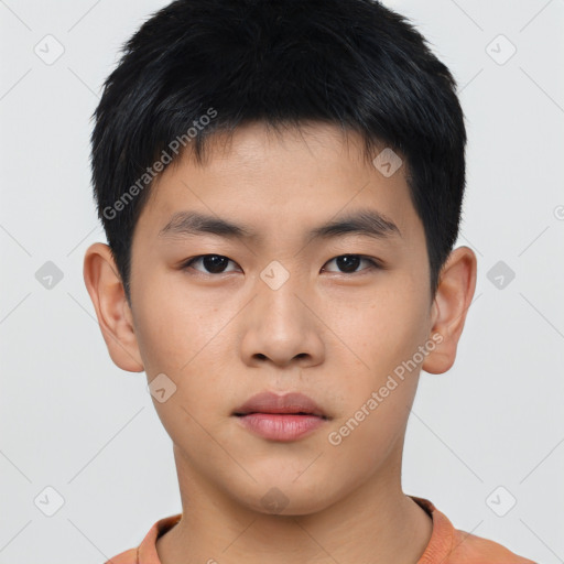 Neutral asian young-adult male with short  black hair and brown eyes