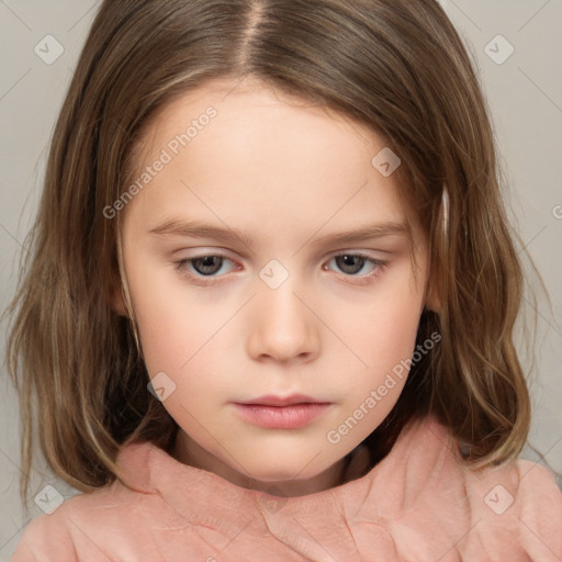 Neutral white child female with medium  brown hair and brown eyes