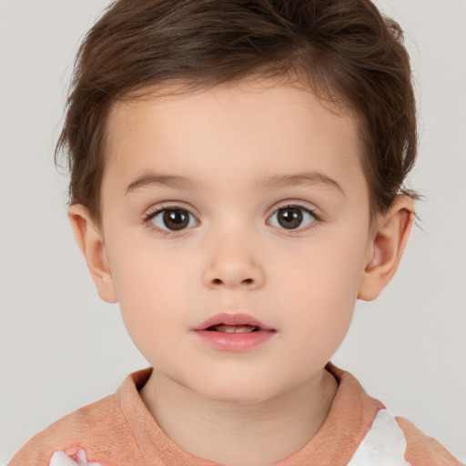 Neutral white child female with short  brown hair and brown eyes