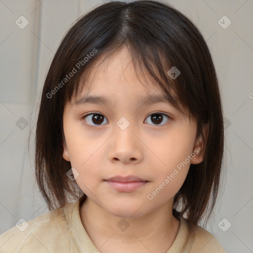 Neutral white child female with medium  brown hair and brown eyes