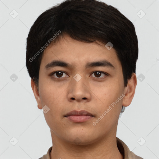 Neutral asian young-adult male with short  black hair and brown eyes