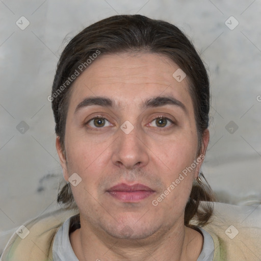 Neutral white adult male with short  brown hair and brown eyes