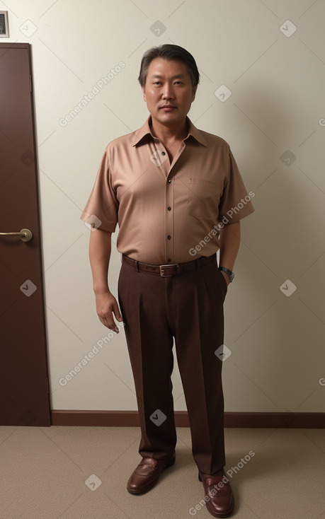 Mongolian middle-aged male with  brown hair