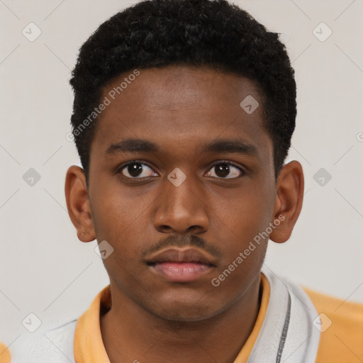 Neutral black young-adult male with short  brown hair and brown eyes
