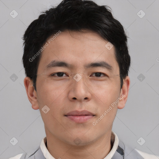 Neutral asian young-adult male with short  brown hair and brown eyes