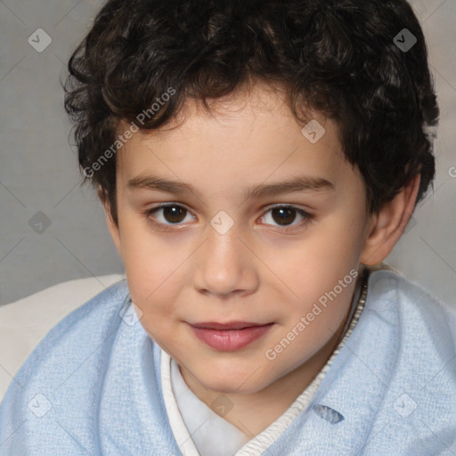 Joyful white child male with short  brown hair and brown eyes