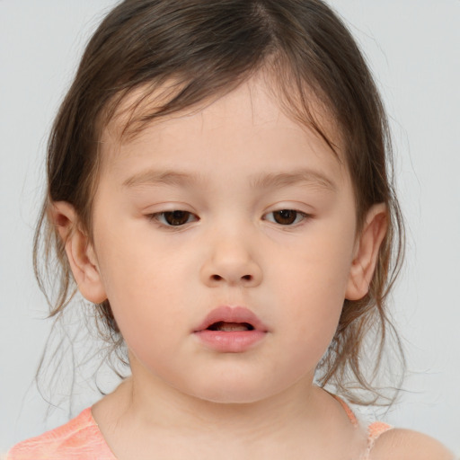 Neutral white child female with medium  brown hair and brown eyes