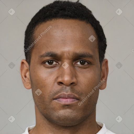 Neutral black young-adult male with short  brown hair and brown eyes