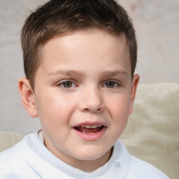 Joyful white child male with short  brown hair and brown eyes