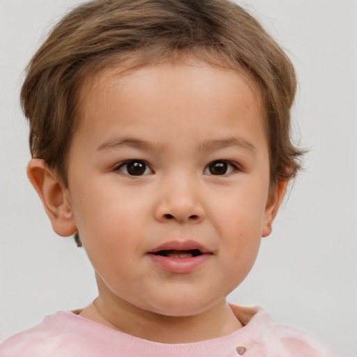 Neutral white child female with short  brown hair and brown eyes