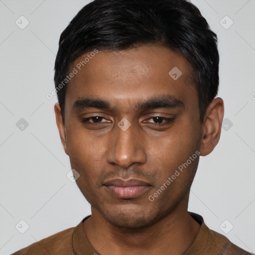 Neutral asian young-adult male with short  black hair and brown eyes